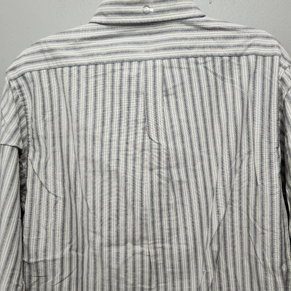 Organic cotton men's button-down shirt large long stripped cream and blue - Picture 8 of 9